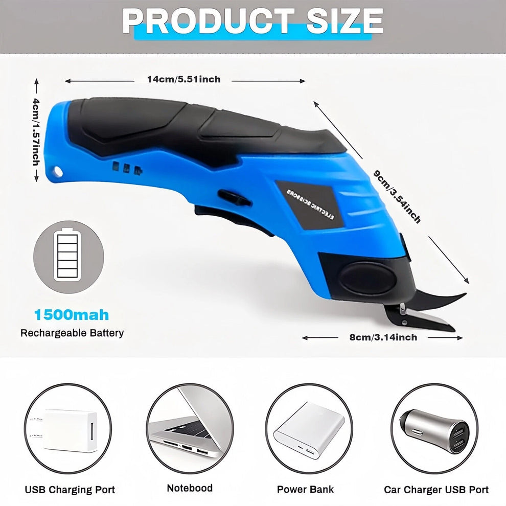 Cordless USB Electric Scissors Rechargeable Cutter for Fabric and Paper